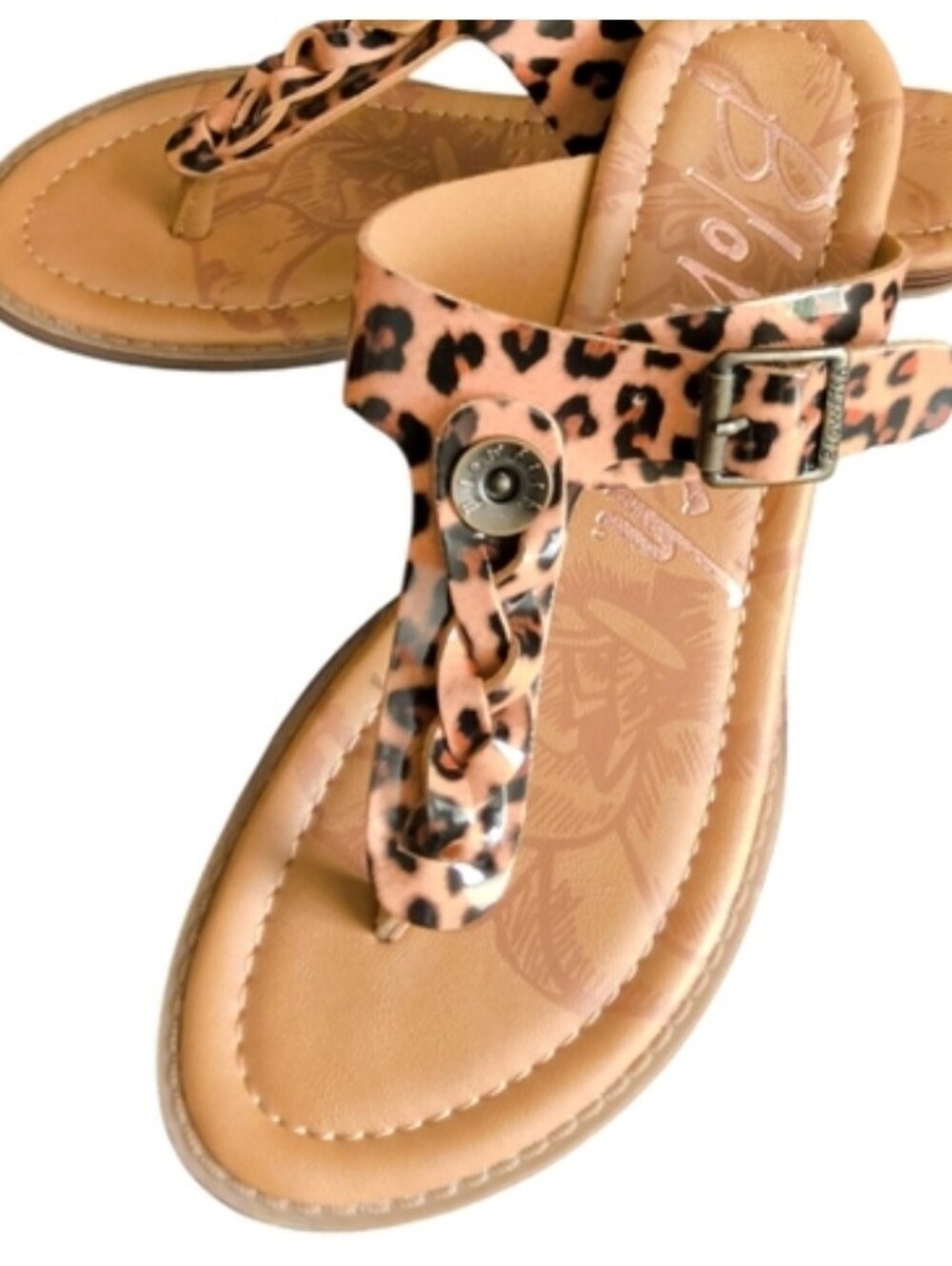 Blowfish Leopard-Print Toe-Post Sandals in Tan and Leopard